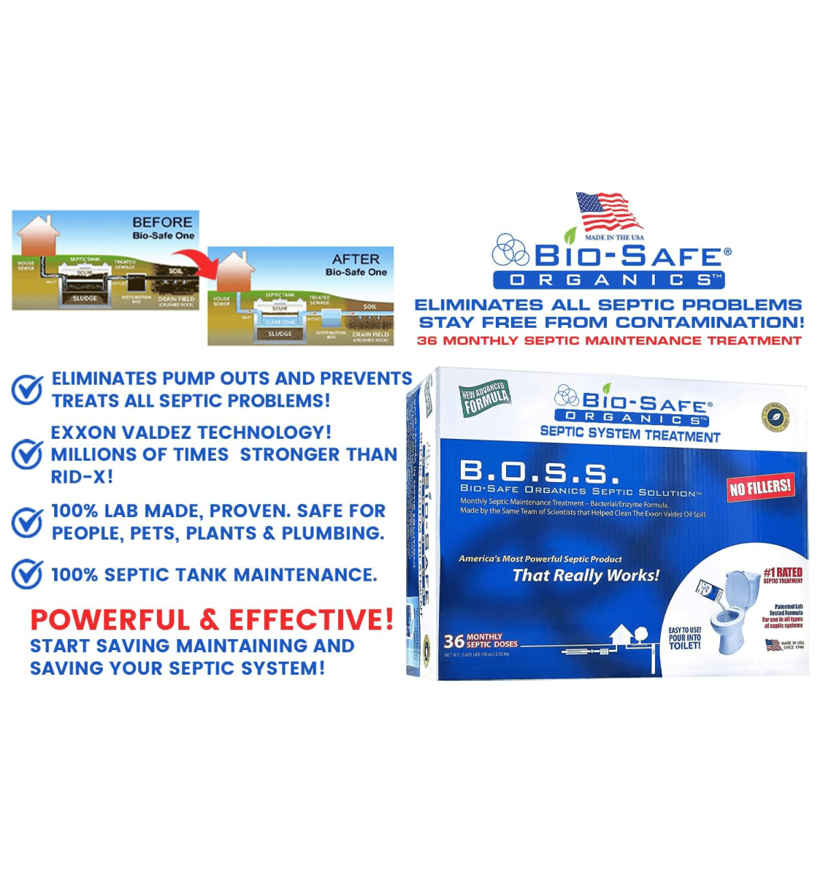 Septic System Treatment 36/2.5 OZ Monthly Bags Biosafe Organics